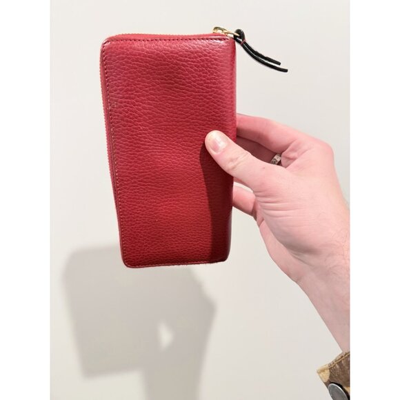 Gucci Red Leather Zip-Around Wallet with Gold Logo Gucci Marmont GG - Picture 5 of 11